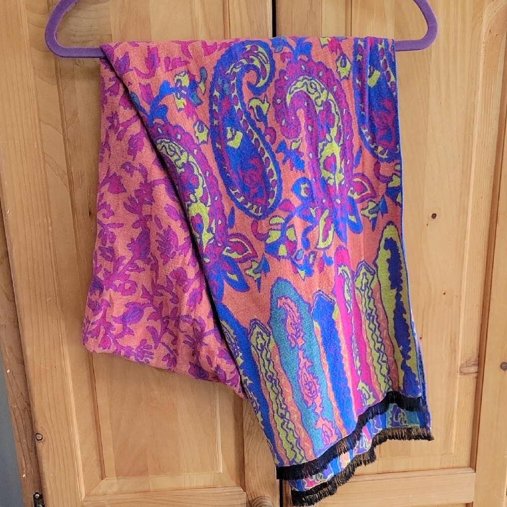 XL Vibrant Paisley Patterned Cashmere Scarf